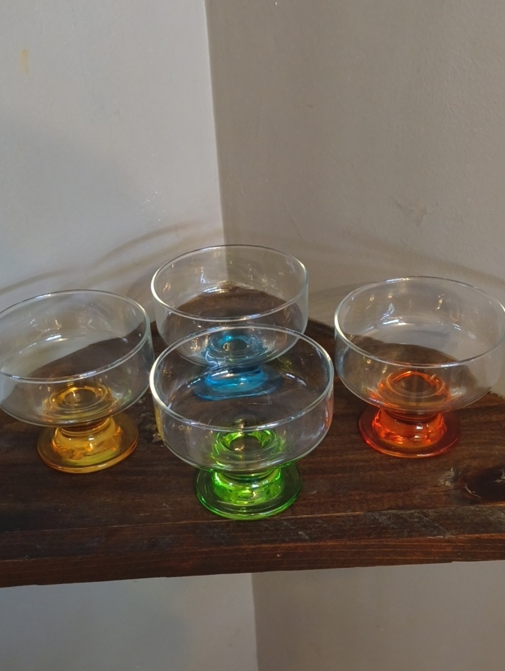 Vintage Colored Glass Dessert Bowls Set - Green, Blue, Orange, Yellow 3.5"